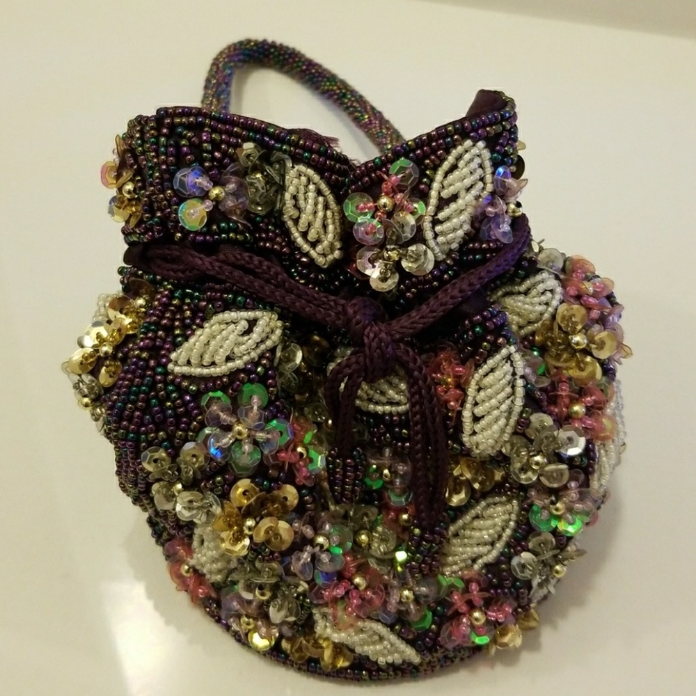 Mascotte Small Handbag Silk Purple Beads crafted - Picture 5 of 8
